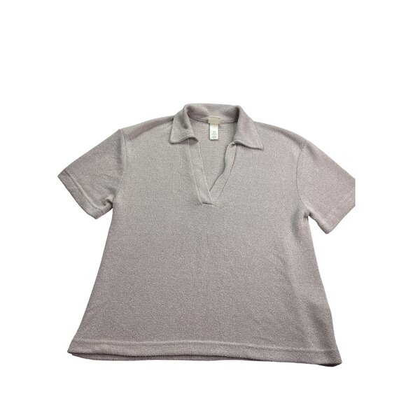 H&M Short Sleeve Collared Knit Top Size S Beige V Neck - Picture 1 of 5